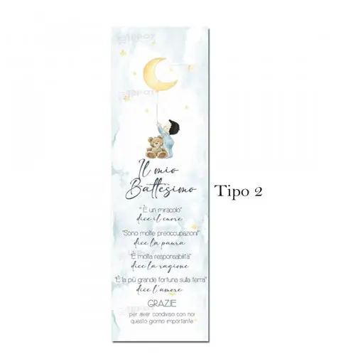 Segnaposto Rettangolare per battesimo con Bimbo orsetto e luna - 30 pz