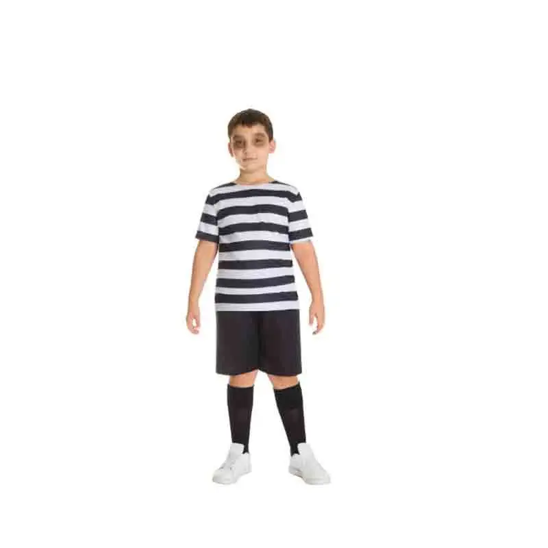 Costume figlio horror Pugsley Addams 7/8 anni H8156-A-1 maglietta e pantaloncino