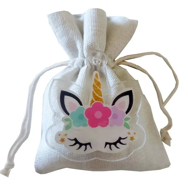 10 Sacchetti portaconfetti + 10 portachiavi unicorno magic