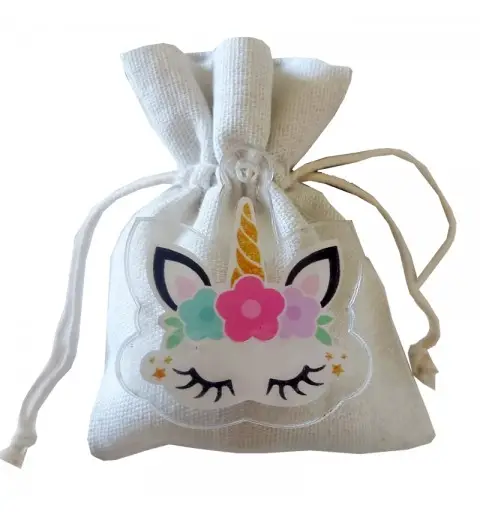 10 Sacchetti portaconfetti + 10 portachiavi unicorno magic
