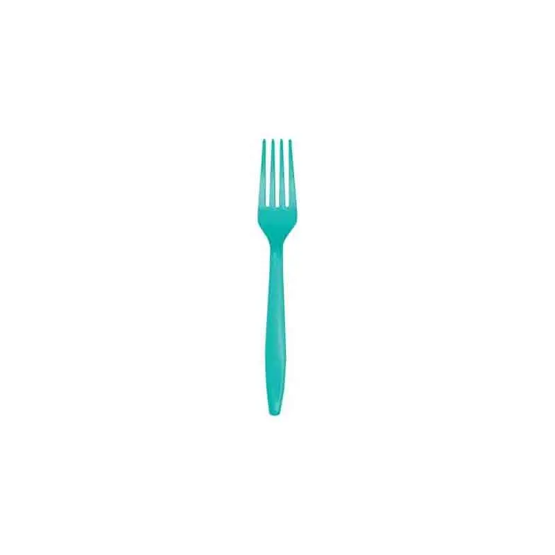 24 Forchette plastica h. 18 cm Verde Acqua - Teal Lagoon 324786