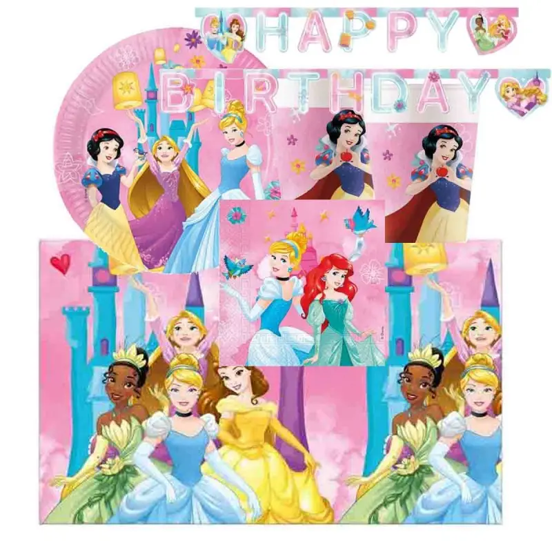 KIT COMPLEANNO BAMBINA PRINCIPESSE DISNEY CON GHIRLANDA