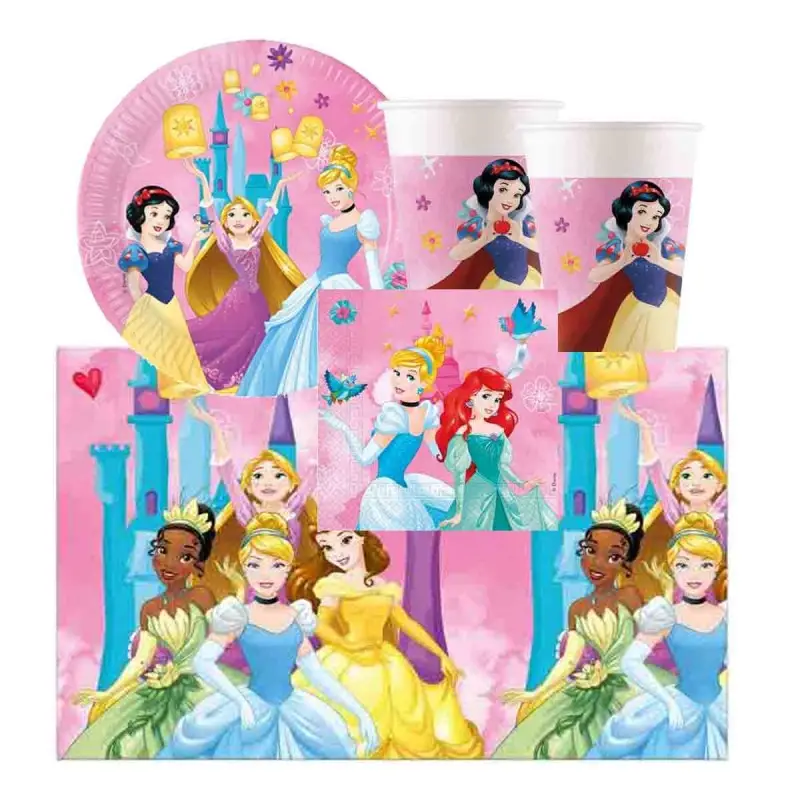 KIT PRINCIPESSE DISNEY + CUCCHIAI COLTELLI FORCHETTE E PALLONCINI ROSA
