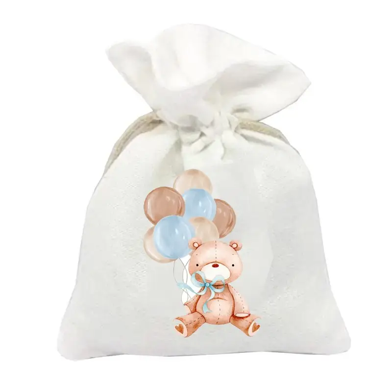 30 Sacchetti personalizzabili Orsetto con palloncini celesti