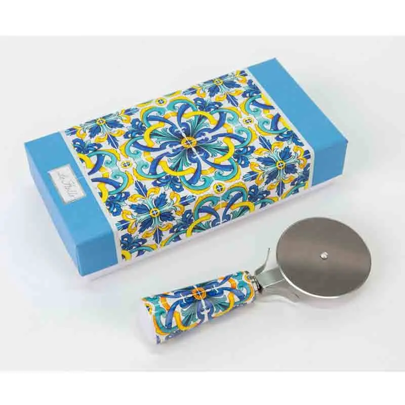 Taglia pizza riviera blu maioliche 15 cm con scatola L54057