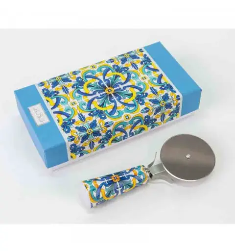 Taglia pizza riviera blu maioliche 15 cm con scatola L54057