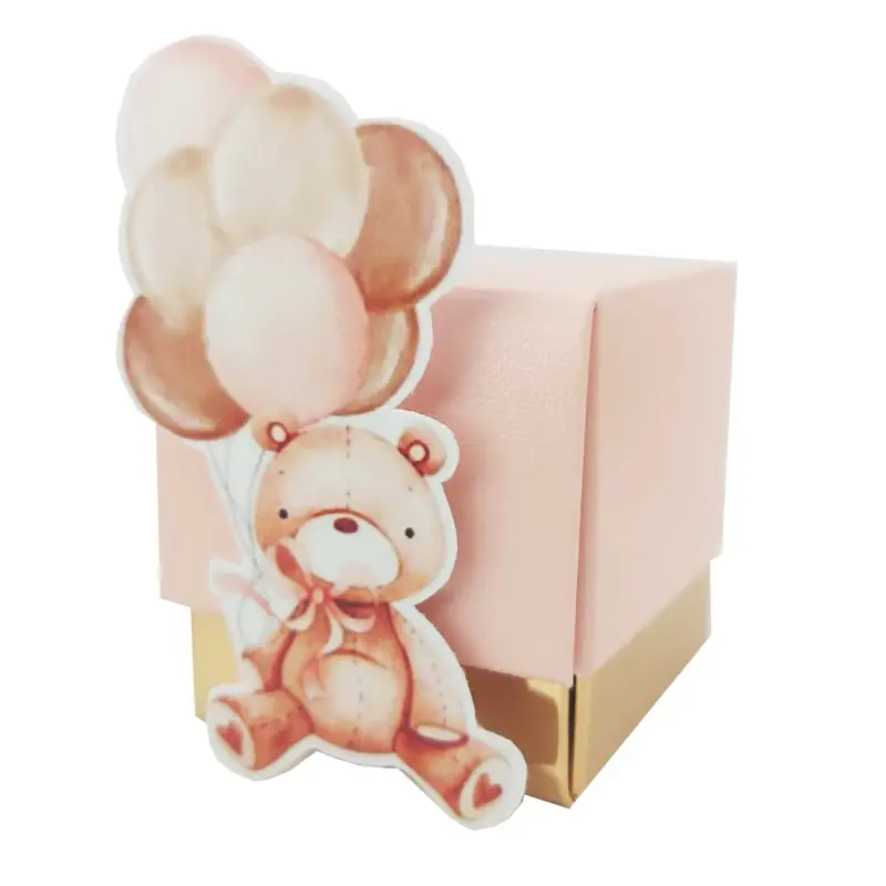 Scatoline portaconfetti con tags orsetta palloncini rosa - 10 pz