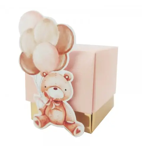 Scatoline portaconfetti con tags orsetta palloncini rosa - 10 pz