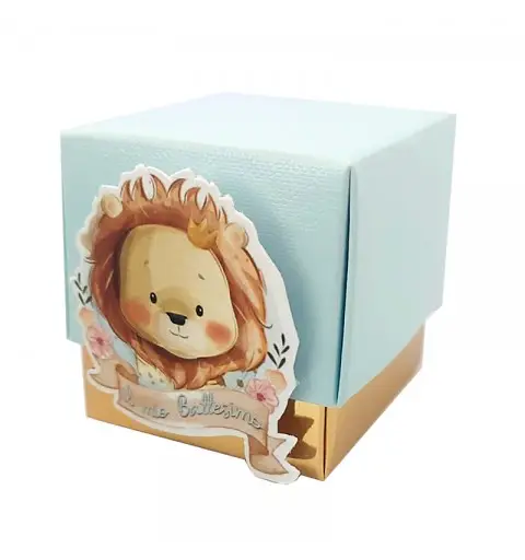 Scatoline portaconfetti con tags battesimo leoncino - 10 pz