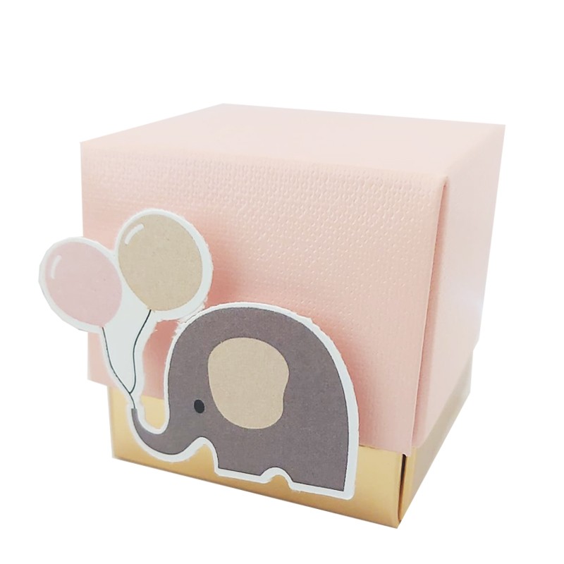 Scatoline portaconfetti con tags elefantino rosa - 10 pz