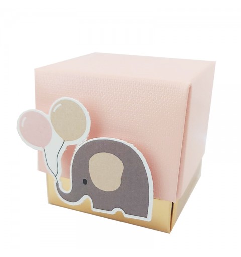 Scatoline portaconfetti con tags elefantino rosa - 10 pz