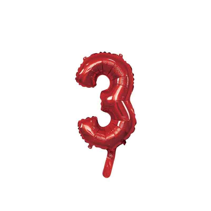 palloncino foil numero 3 rosso Mini 14- 35 cm con valvola 996936-01