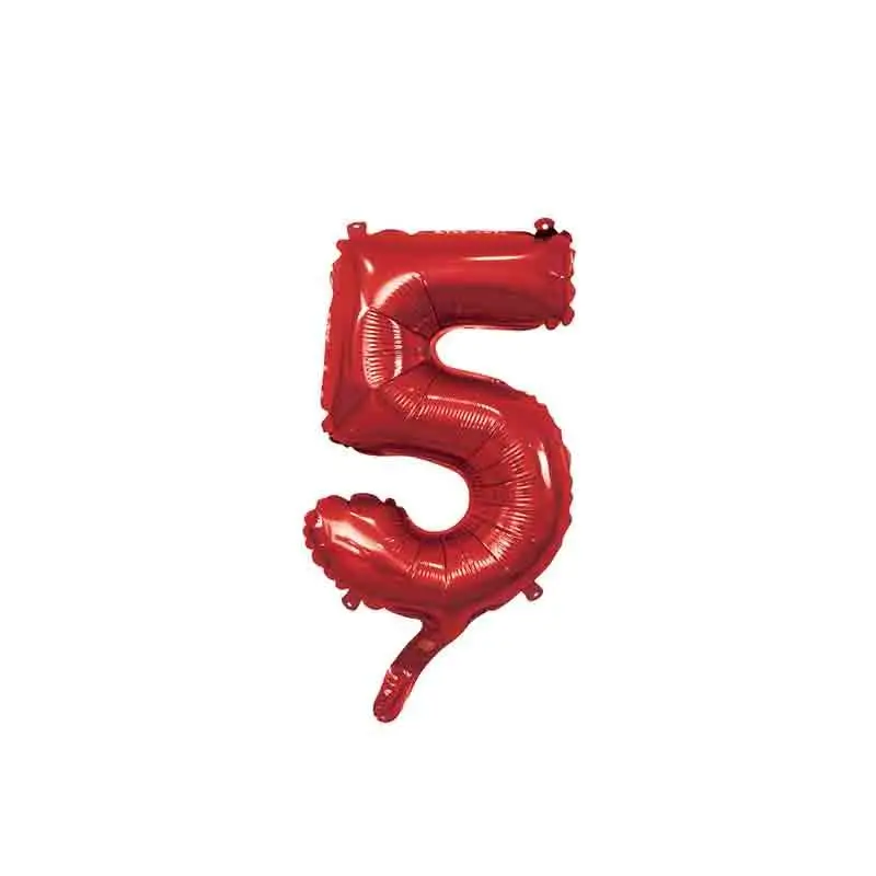 palloncino foil numero 5 rosso Mini 14- 35 cm con valvola 996950-01