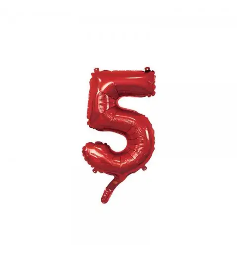 palloncino foil numero 5 rosso Mini 14- 35 cm con valvola 996950-01