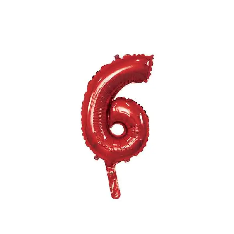 palloncino foil numero 6 rosso Mini 14- 35 cm con valvola 996967-01