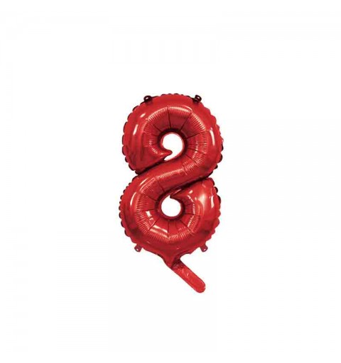palloncino foil numero 8 rosso Mini 14- 35 cm con valvola 996981-01