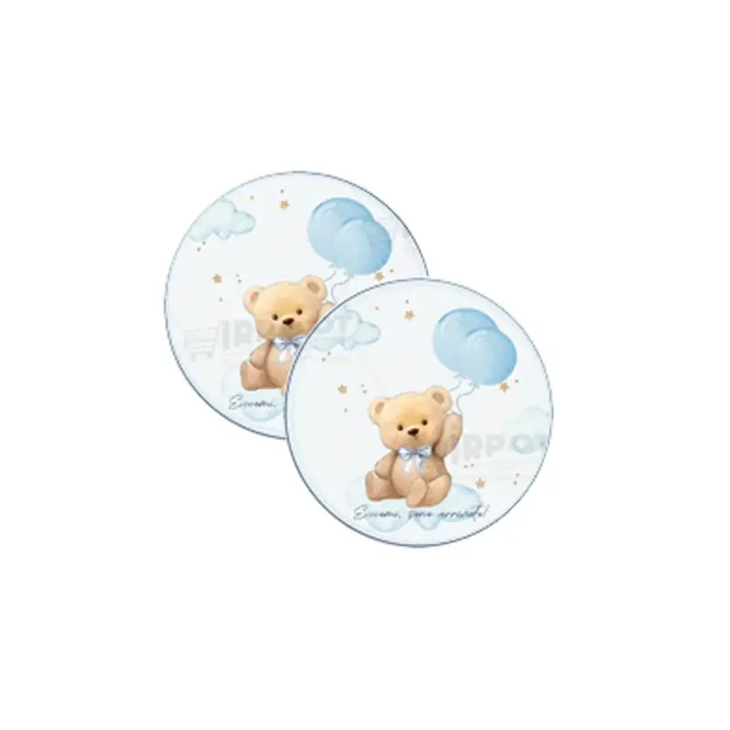 Adesivo tondo nascita Teddy celeste - 1 PZ