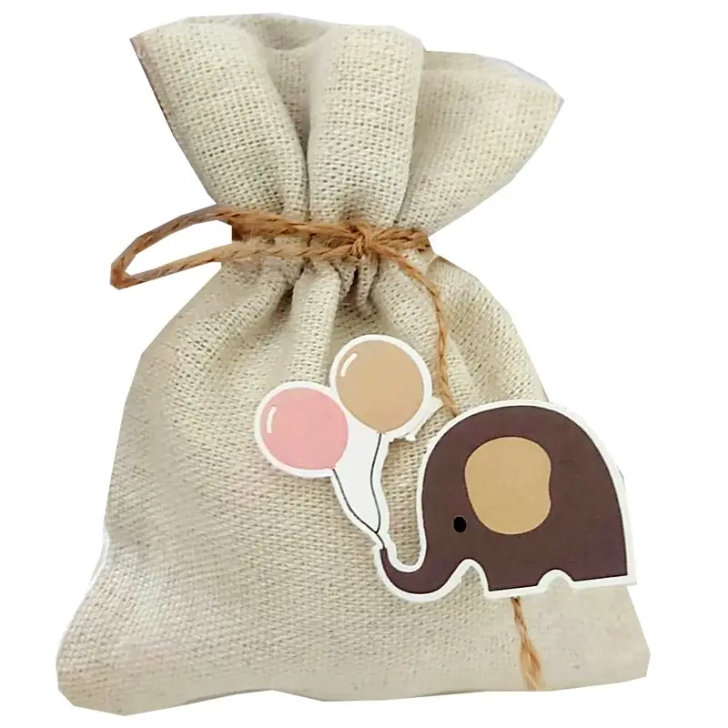 Sacchetti juta con tags elefantino rosa - 10 pz