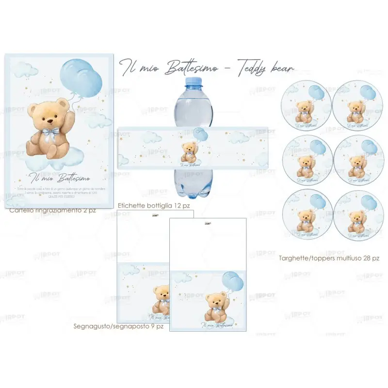 Festa di carta Battesimo Teddy Celeste