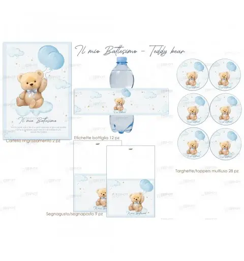 Festa di carta Battesimo Teddy Celeste