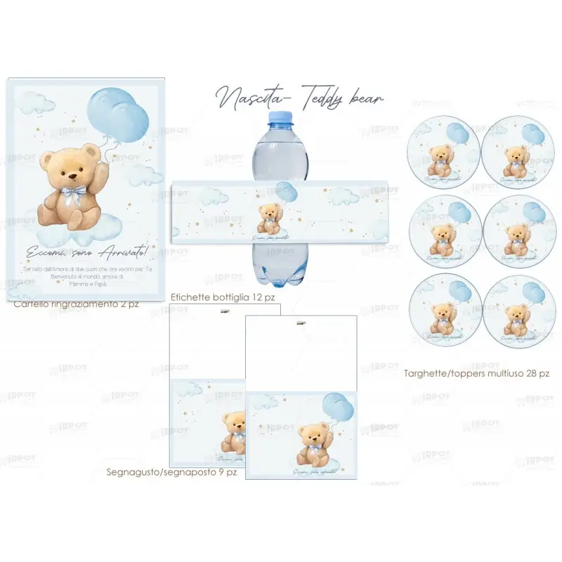 Festa di carta Teddy Celeste per nascita bimbo