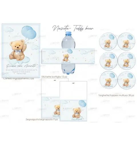 Festa di carta Teddy Celeste per nascita bimbo
