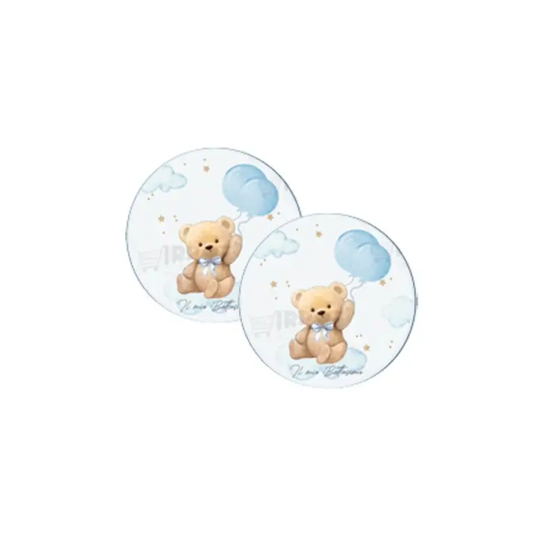Adesivo tondo Battesimo Teddy Celeste - 28 PZ
