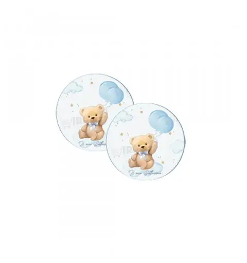 Adesivo tondo Battesimo Teddy Celeste - 50 PZ