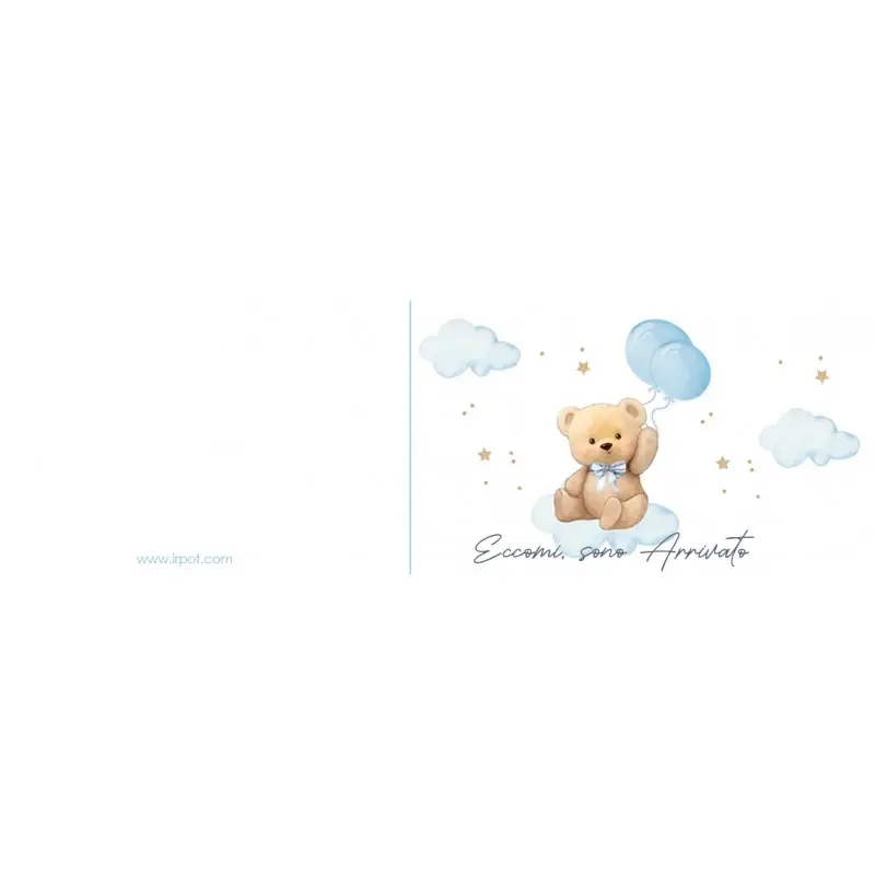 Bigliettino Bomboniera Nascita Teddy Celeste - 1 pz