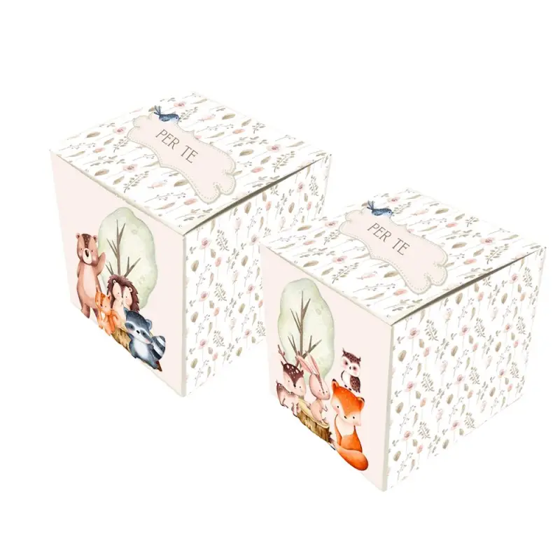 Scatolina portaconfetti Animaletti del bosco a cubetto - 50 pz