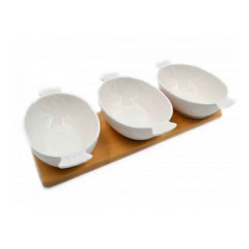 set 3 coppette porcellana legno 15 cm Y191095