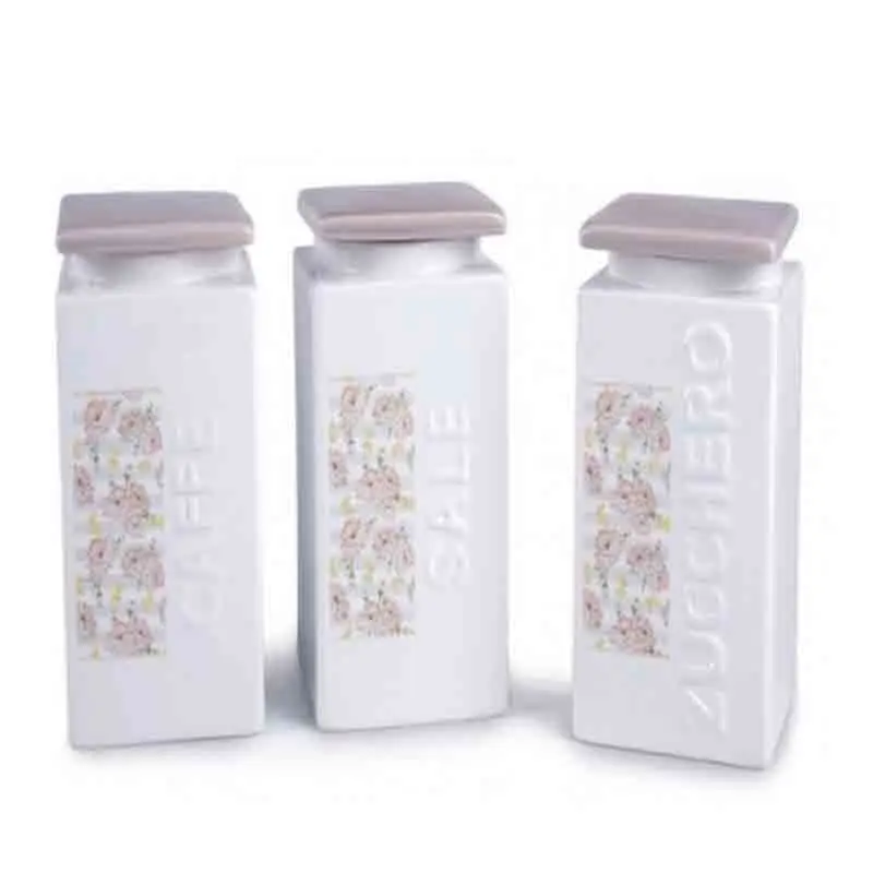 tris barattoli quadrati in ceramica peonie 82237