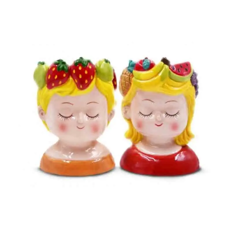 vaso a forma di testa in ceramica colori assortiti e casuali 13 cm A205