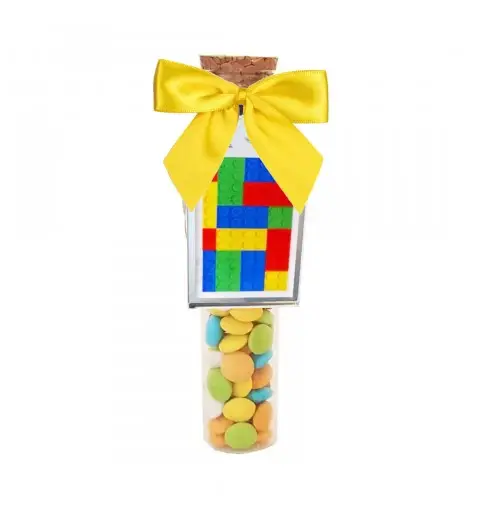 Bomboniere Lego - Block Party con portachiavi in plexiglass e provette in Vetro kit fai da te
