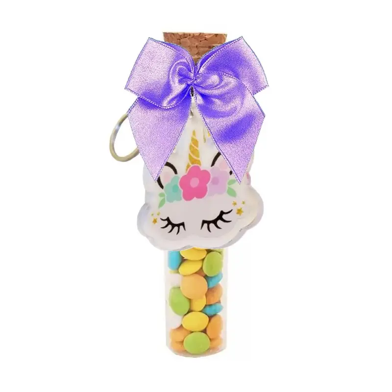 Bomboniere Unicorno Magico con portachiavi in plexiglass e provette in Vetro kit fai da te
