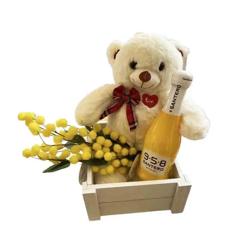 Peluche Orsetto, Santero e Mimose artificiali regalo festa della donna