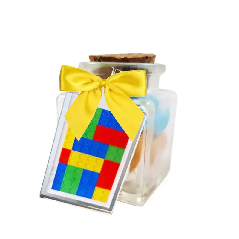 12 Bomboniere con portachiavi Lego in plexiglass e barattolini