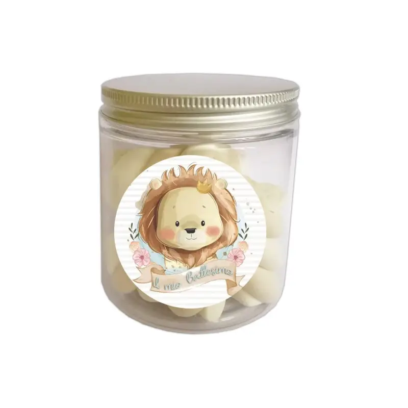 Marshmallow in barattolo per Battesimo a tema Leoncino 20pz