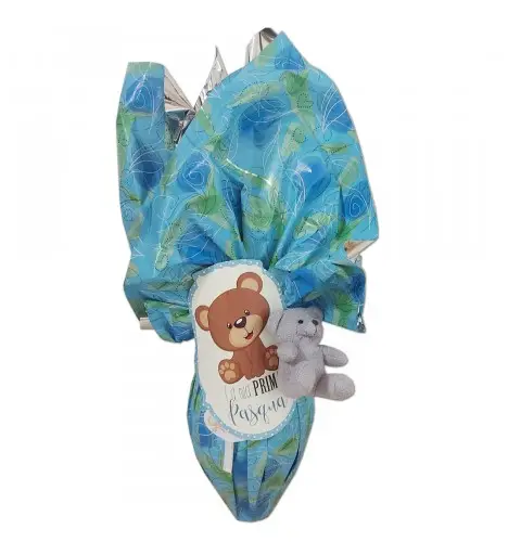 Uovo di Cioccolato " La Mia Prima Pasqua " Bimbo con Orsetto celeste con peluche