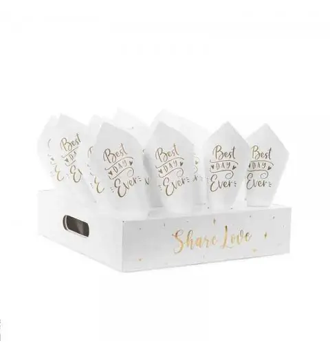 set 1 Supporto + 16 coni porta confetti scritta oro SNK1