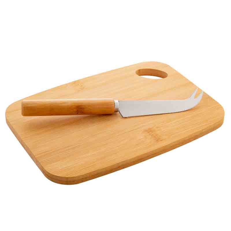 Set da formaggio in bambù con coltello in acciaio inox e tagliere In scatola di carta kraft P800473 naturale 200×143×10 mm
