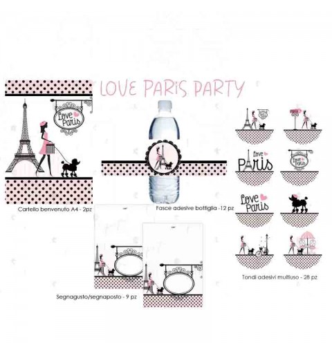 Kit 16 persone party in Paris con festa in carta
