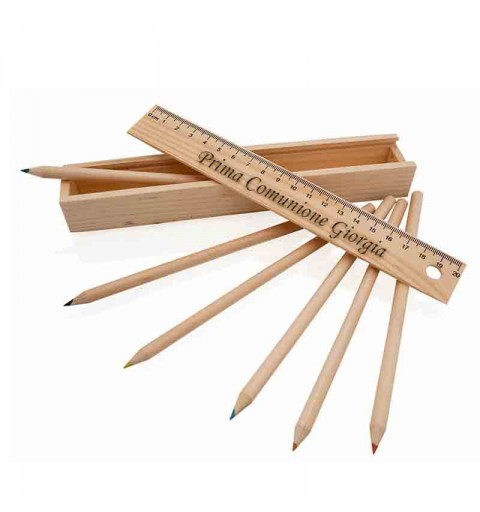 5 Confezioni in legno 6 matite colorate personalizzabili