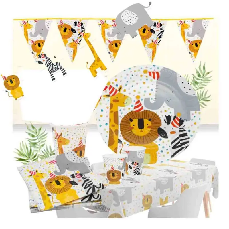 Kit per 40 persone safari con bandierine e ghirlanda