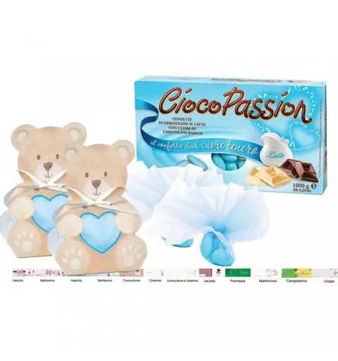 Set Scatoline portaconfetti Orsetto Teddy Celeste con Ciocopassion