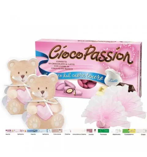 Set Scatoline portaconfetti Orsetta Teddy Rosa con Ciocopassion