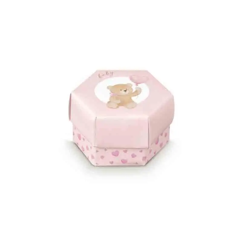 Scatolina portaconfetti con coperchio esagonale orsetto rosa 17855 60 x 40 cm