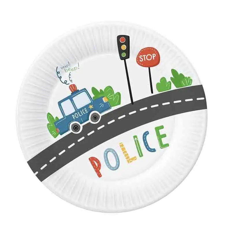 6 Piatti dessert di carta Polizia 18 cm PW-TPO7