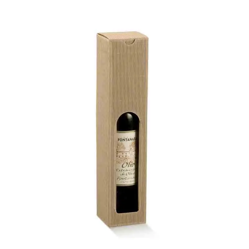 Scatola per confezionare 1 bottiglia petit con finestra 65 x 65 x 320 mm avana 38533