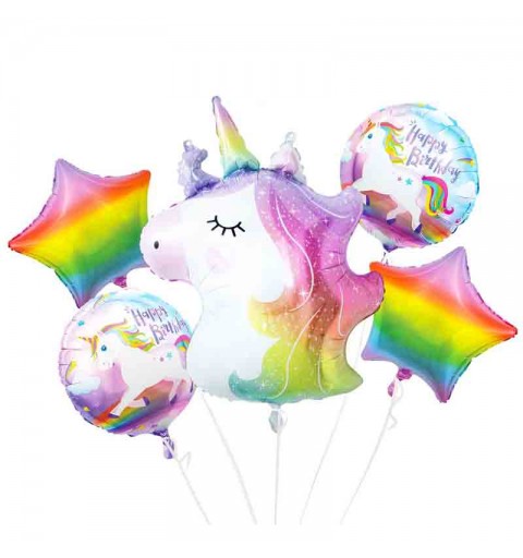 set Palloncino foil unicorno 5 pz.BZ-HJED 45/60 cm